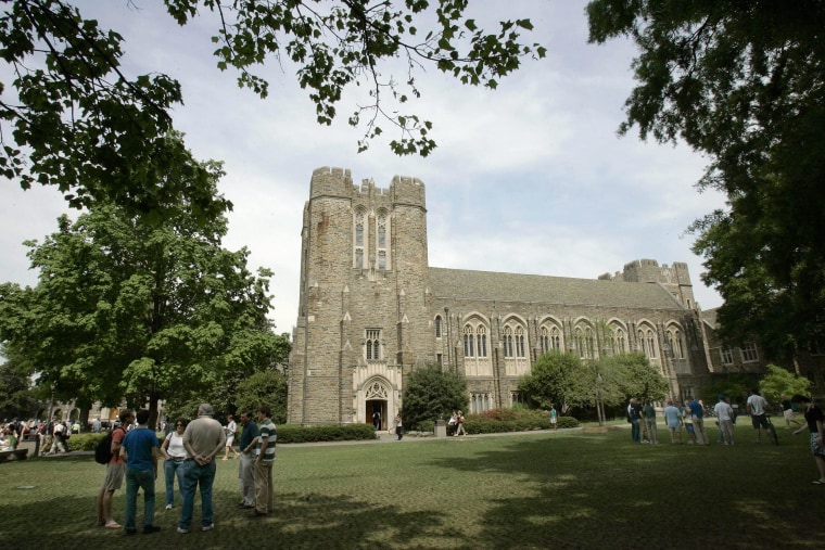  Visitors explore the Duke University campus in Durham, N.C.
