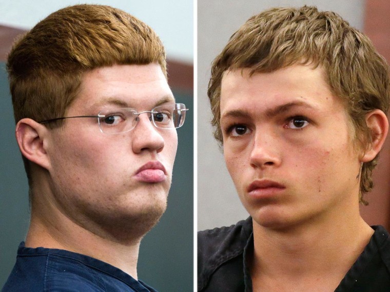 From left, Derrick Andrews and Eric Nowsch, two suspects charged in connection with the fatal shooting of a mother of four in Las Vegas.