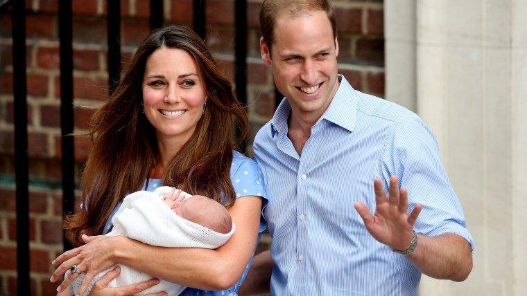 The Duke and Duchess of Cambridge, leaving the hospital the day after the birth of Prince George in 2013.