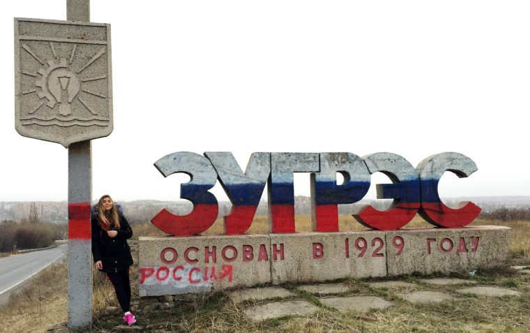 Image: Maryana Naumova during a visit to eastern Ukraine's Donetsk region