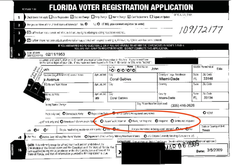 Image: Jeb Bush voter registration form