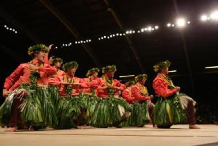 From the 2014 Merrie Monarch festival: male hālau — Ka Leo O Laka I Ka Hikina O Ka Lā.