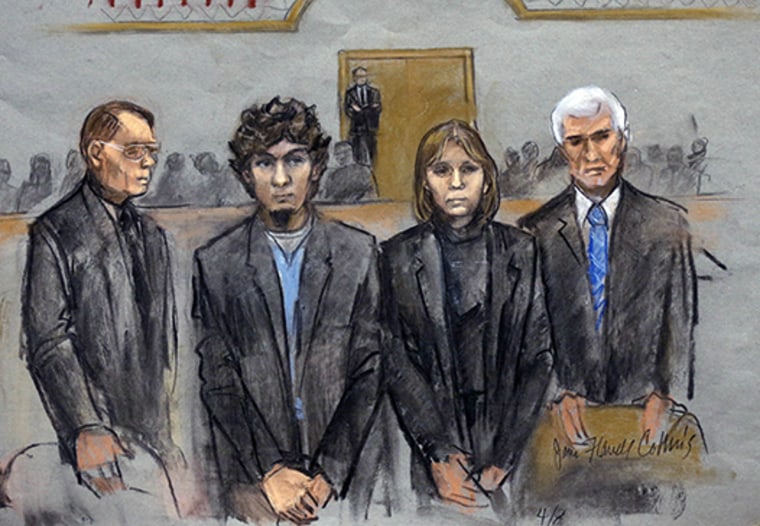 Image: Dzhokhar Tsarnaev with defense team