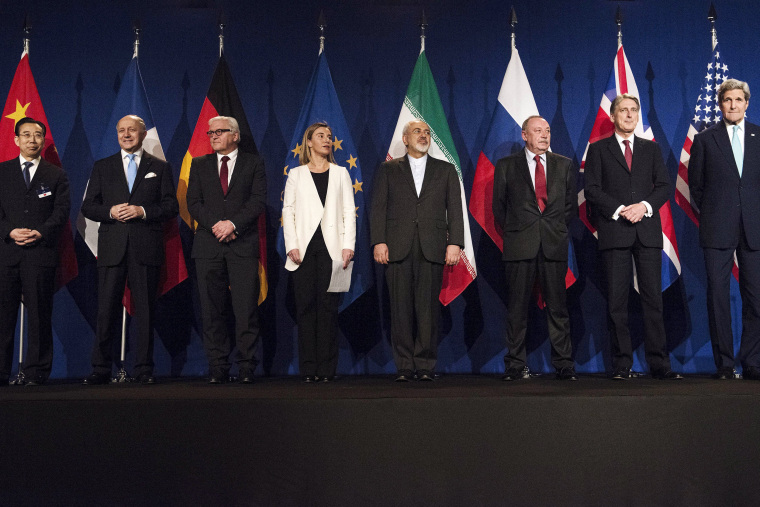 Image: Delegates are seen in Lausanne following Iranian nuclear talks