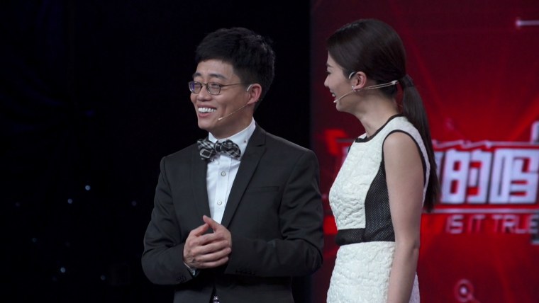 Image: Comedian Joe Wong during the taping of his show in Beijing.