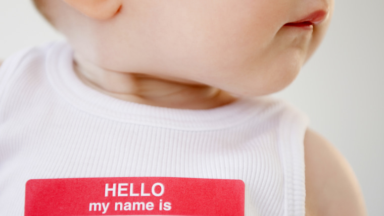 Baby wearing name tag