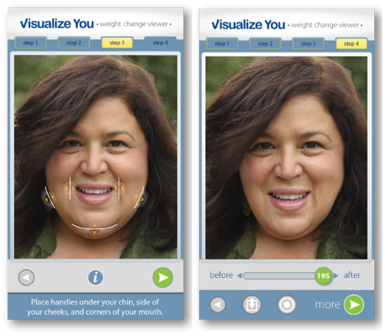 The Visualize You app is a unique application that creates a visualization of you at your ideal goal weight.