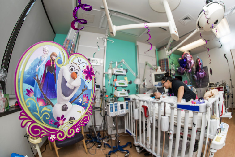 As Knatalye Hope and Adeline Faith Mata turned 1 on Apr. 11, their room was adorned with "Frozen"-themed decorations for their birthday party at Texas Children’s Hospital.