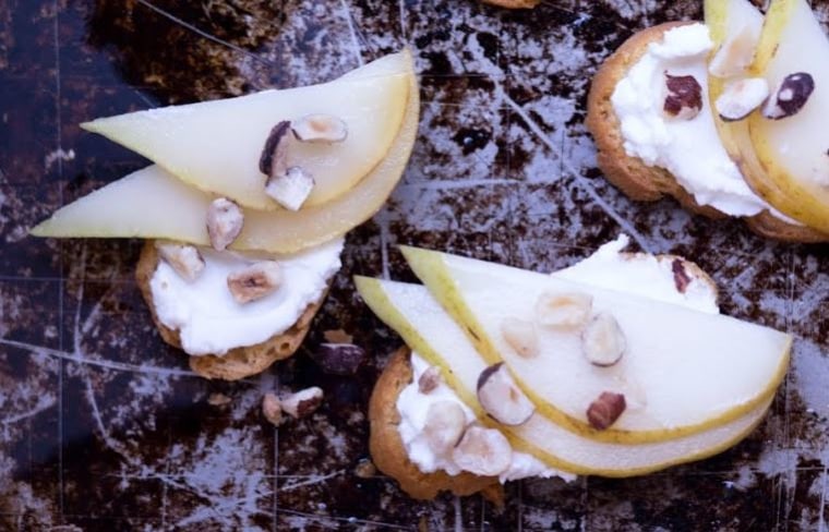 Pear and cheese crostini