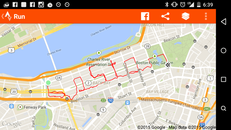 Runners jog around the Back Bay to spell out BOSTON.