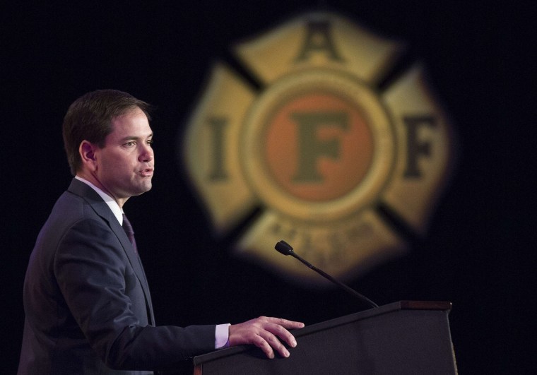 Image: Senator Marco Rubio (R-FL) addresses the International Association of Firefighters delegates at IAFF Presidential Forum