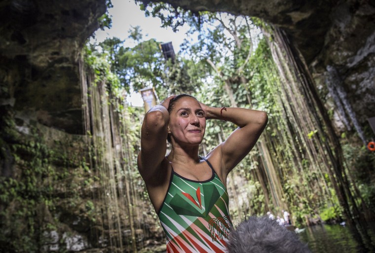 Image: Adriana Jimenez of Mexico after diving from the 20-meter platform