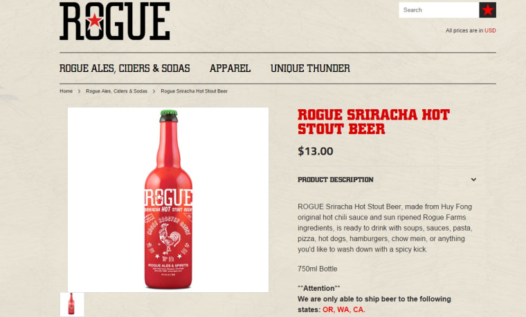 Rogue Brewery's Sriracha Hot Stout beer promises it's ready to drink with "anything you'd like to wash down with a spicy kick."