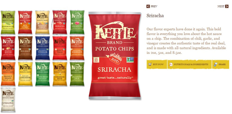 For heat with a crunch, Kettle brand chips offer a sriracha flavor.