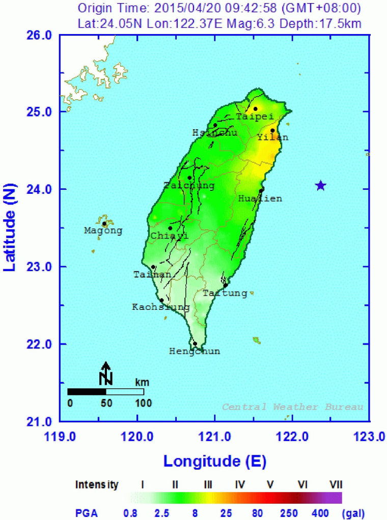 Image: 6.6 magnitude earthquake off the coast of  Taiwan