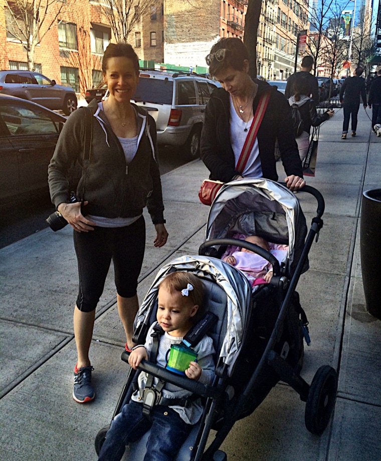 Room in our hearts... and in the new stroller. Jenna Wolfe and Stephanie Gosk step out with daughters Harper and Quinn.