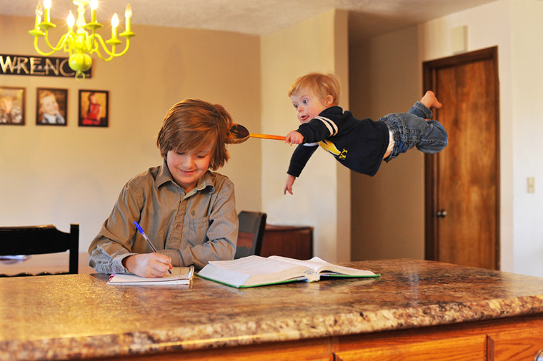 Image: Boy flying in dad's photo series