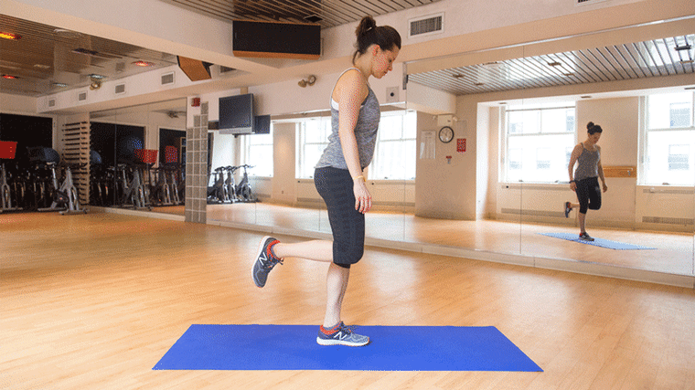 Jenna Wolfe demonstrates the one-legged squat
