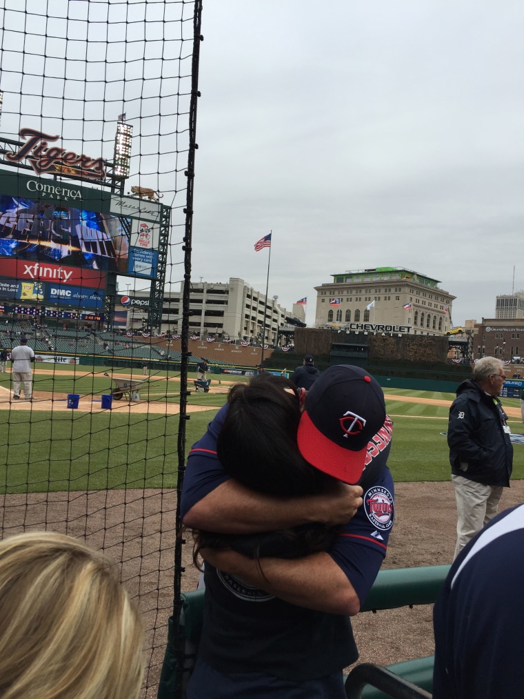 Thanks, Mom: Pitcher J.R. Graham hugs his mom Julie.