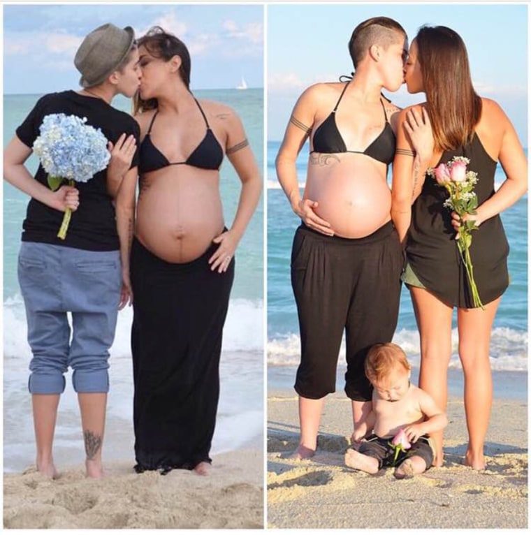 Lesbian couple share being pregnant
