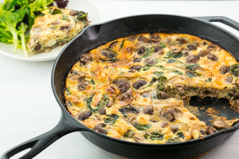 Baby kale, mushroom and feta frittata