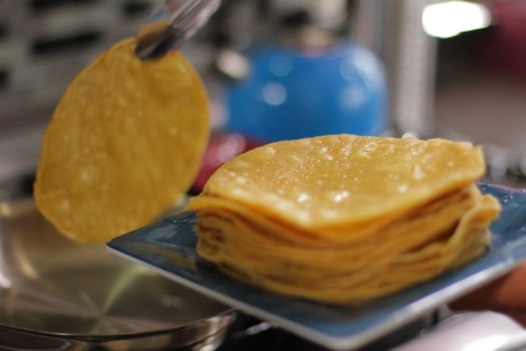 Fry tortillas for enchilada casserole