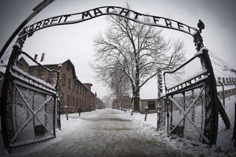 Image: The entrance of Auschwitz-Birkenau concentration camp on Jan. 25, 2015