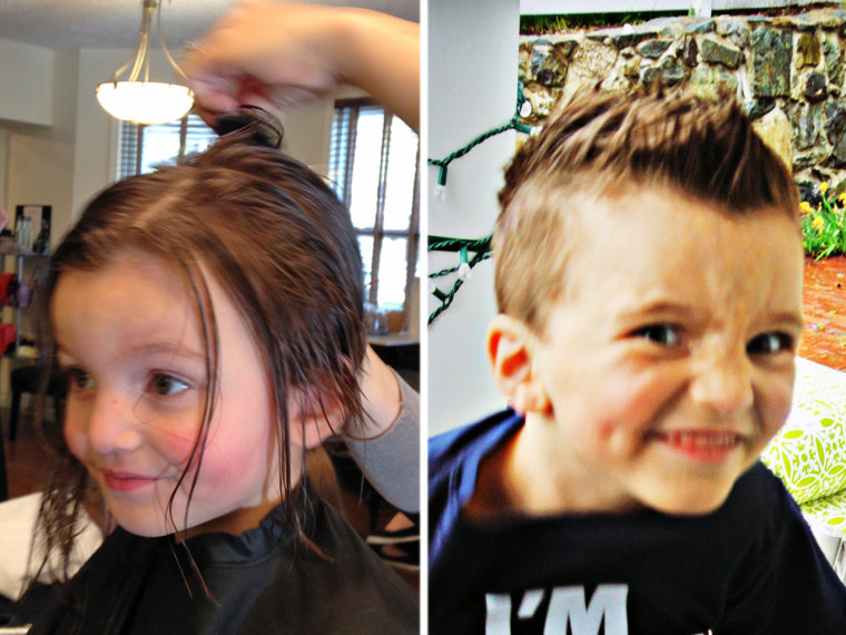 Jacob before and after having his hair cut.