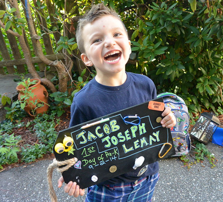 Jacob poses for his first day at a new pre-school where none of the children knew him as Mia.