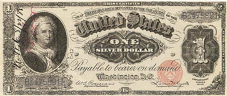 IMAGE: 1886 $1 silver certificate featuring Martha Washington