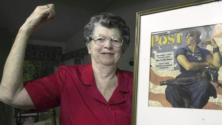 IMAGE: Mary Doyle Keefe with 'Rosie the Riveter' in 2002