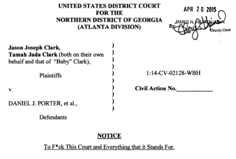 IMAGE: Title of Tamah Jada Clark's court filing