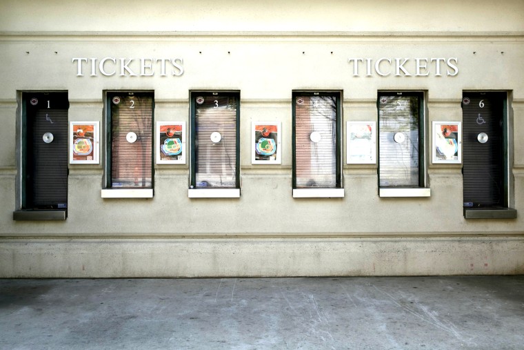 Image: Empty ticket windows are seen at Camden Yards ballpark closed