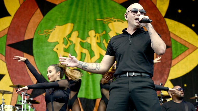 Pitbull performs during the 2015 New Orleans Jazz &amp; Heritage Festival