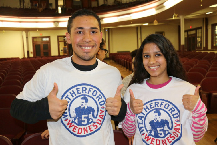 The students who won Steve Weatherford's anti-bullying essay contest