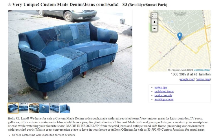 Craigslist Sofa Made From Jeans