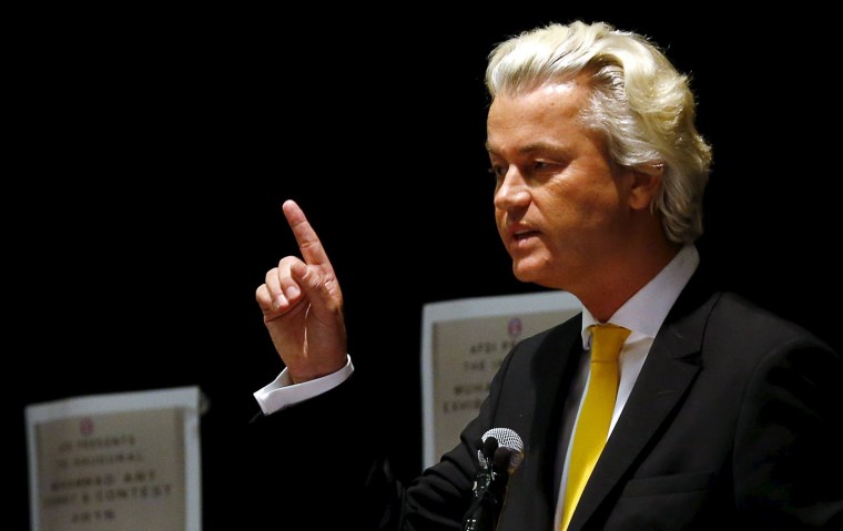 Image: Dutch politician Geert Wilders speaks at Muhammad Art Exhibit and Contest in Garland, Texas