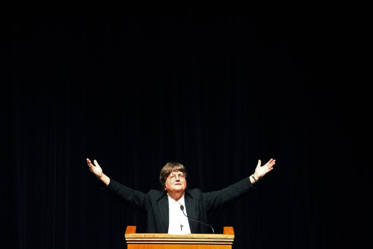Sister Helen Prejean speaks to an audience at Clarke University in Dubuque, Iowa, Thursday, February 16, 2012.