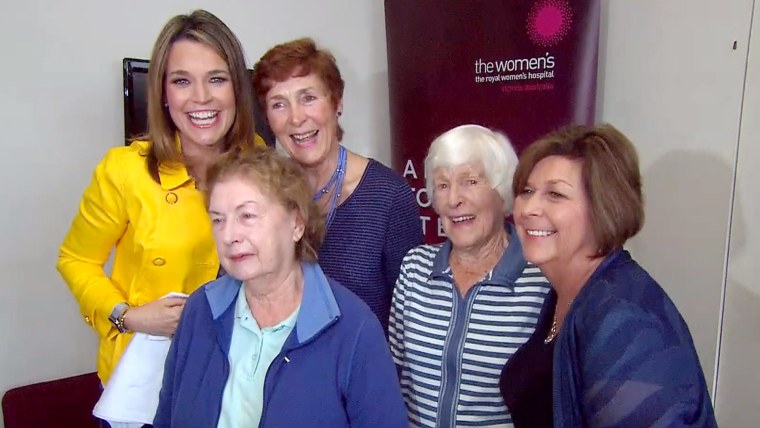 Savannah and Nancy Guthrie, along with three of the midwife nurses who worked at the hospital when Savannah was born.