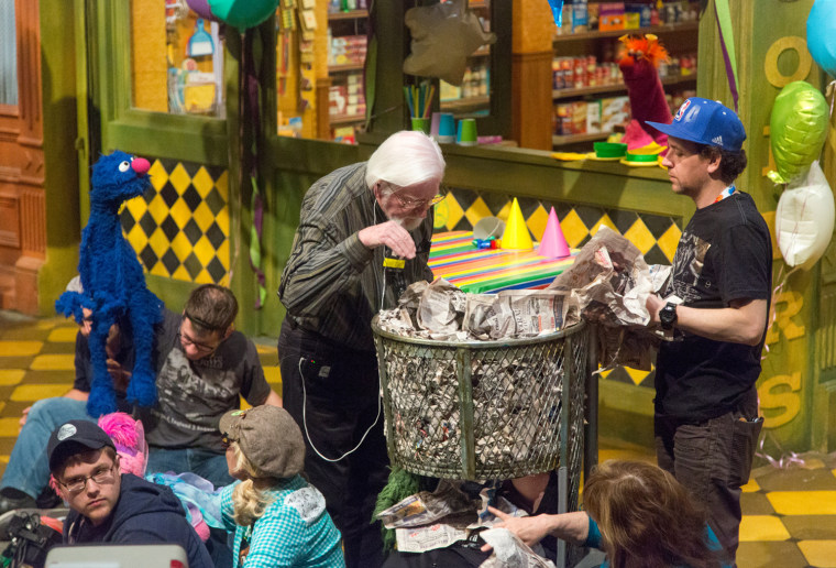 Caroll Spinney on the set of Sesame Street