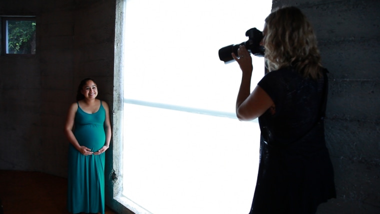 Keri Vaca photographs pregnant women for free at the Homeless Prenatal Program in San Francisco.