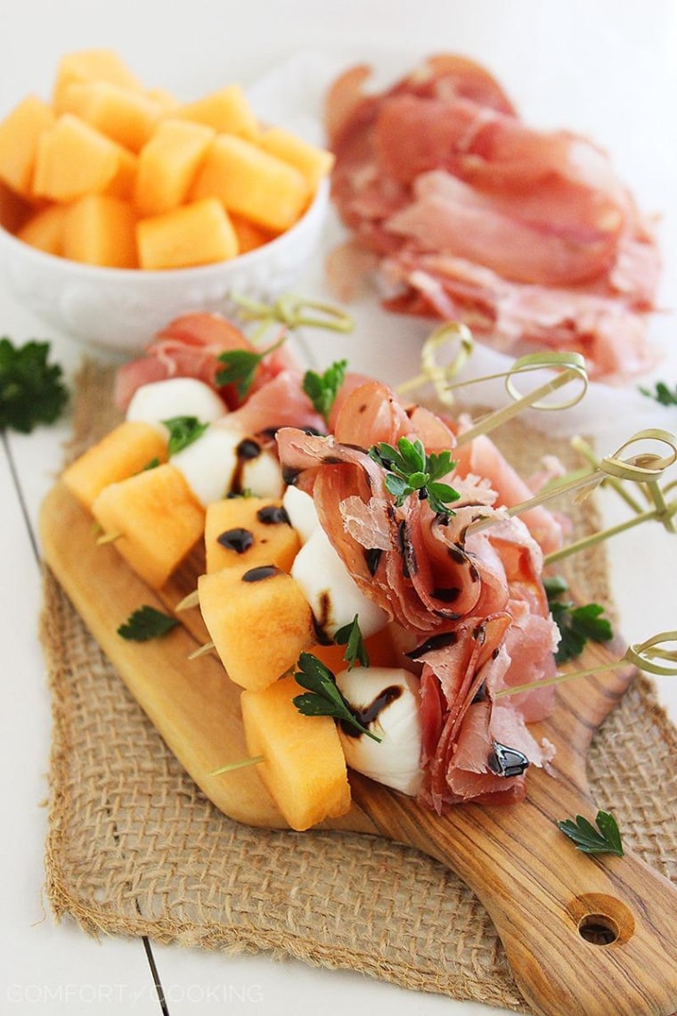 Melon and prosciutto skewers