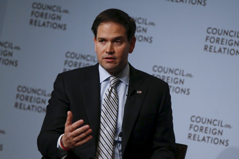 Image: U.S. Republican presidential candidate Senator Marco Rubio (R-FL) speaks at the Council on Foreign Relations in New York