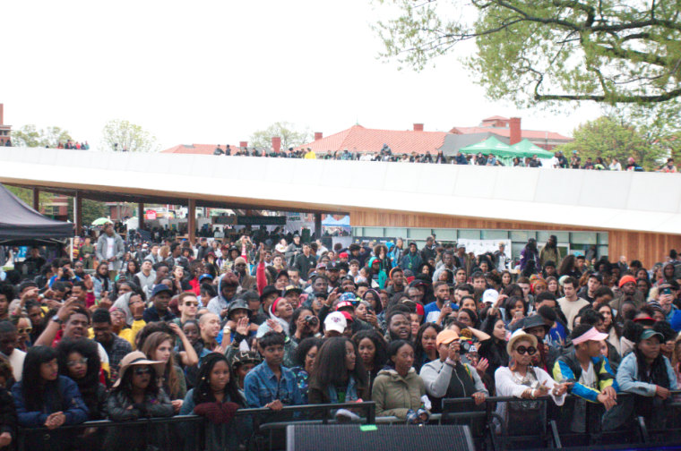 A crowd awaits a performance at The Broccoli City Festival on April, 25, 2015.