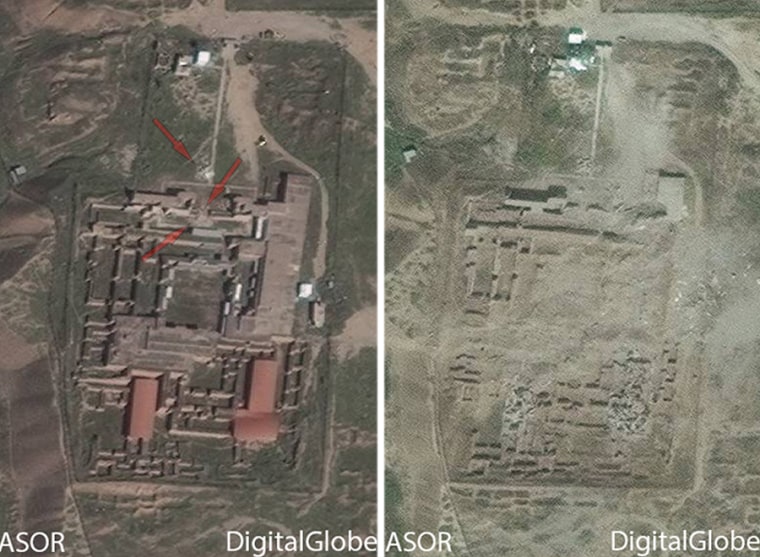 Satellite imagery from March 7, 2015 and April 17 shows the progression of damage to the Northwest Palace at Nimrud in Iraq.