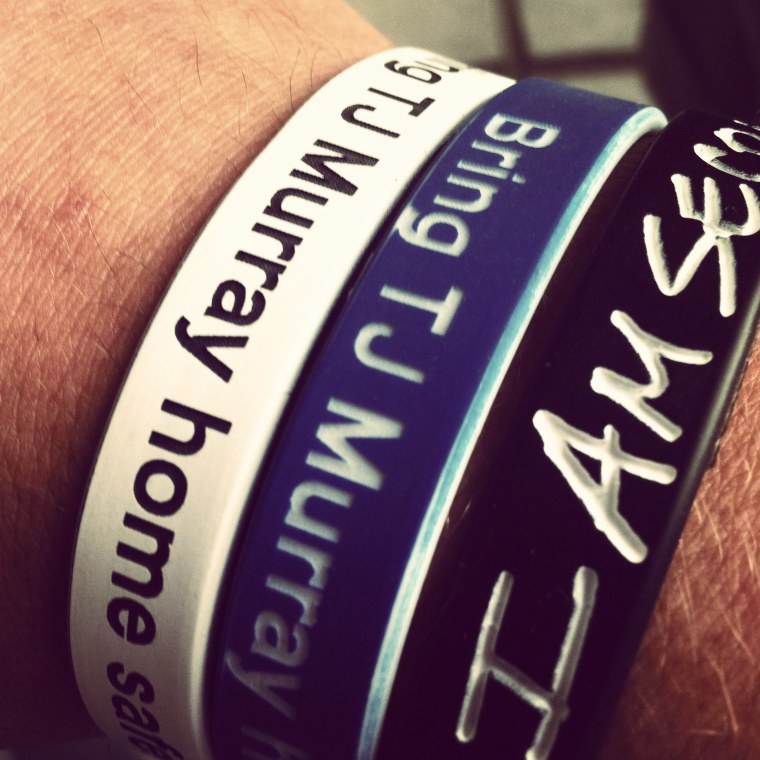 Family and friends wear these bracelets with "Bring TJ Home Safe" in honor of TJ.