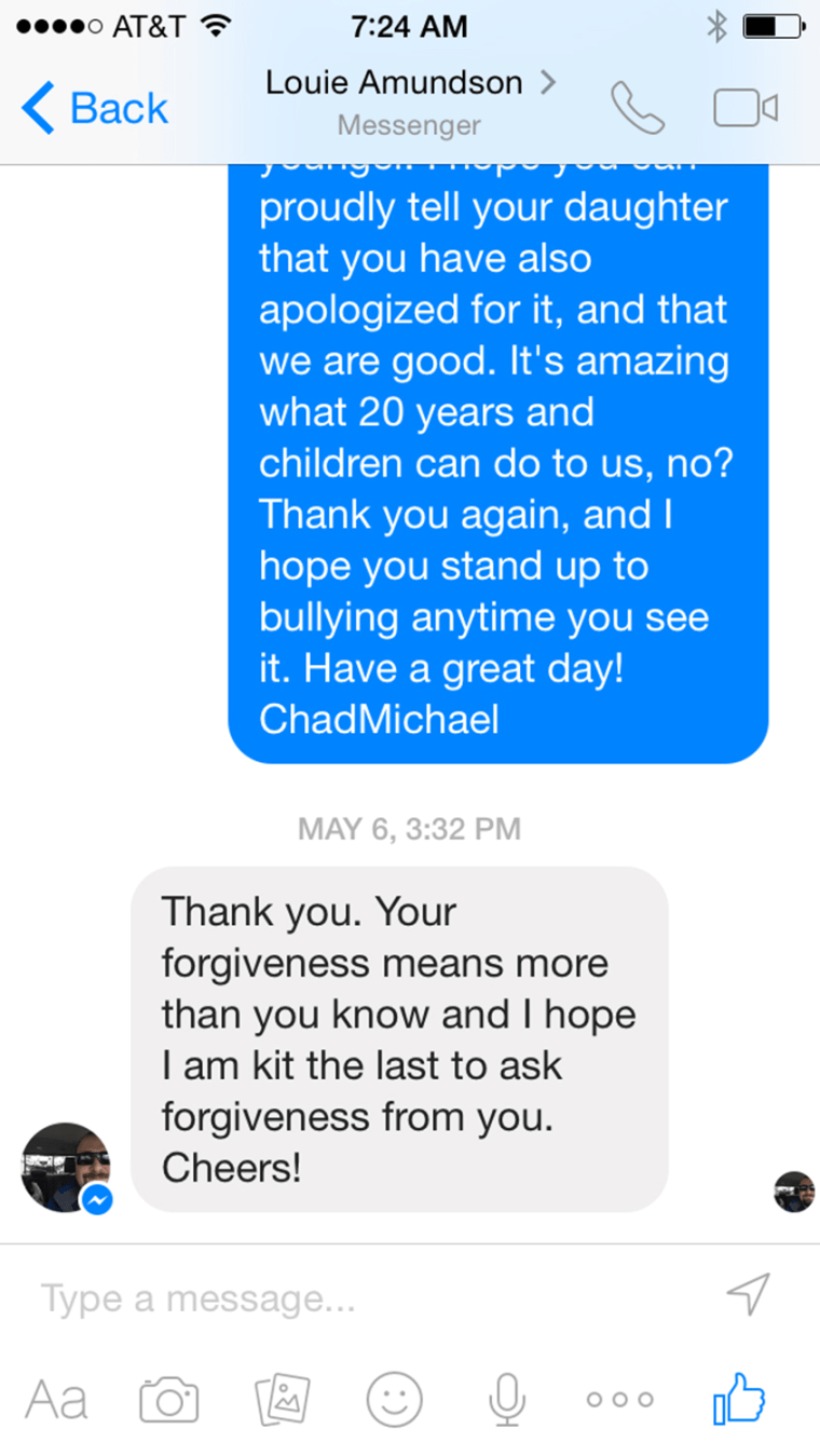 ChadMichael Morrisette got an apology recently from one of his junior high bullies.