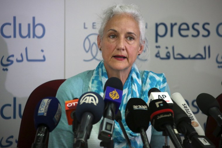 Image: Debra, mother of American reporter Austin Tice who has been missing in Syria for more than three years, speaks during a news conference at the Press Club in Beirut