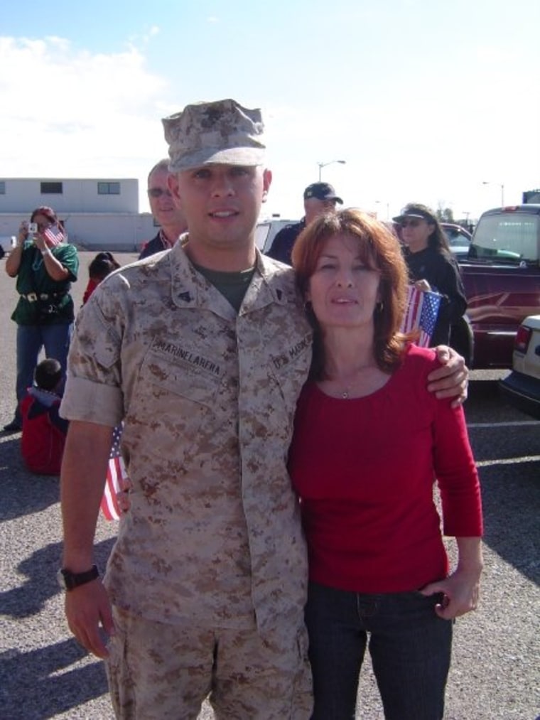 Arizona congressman Ruben Gallego, seen here next to his mother, Elisa Gallego, when he was serving as a Marine in Iraq in 2005.
