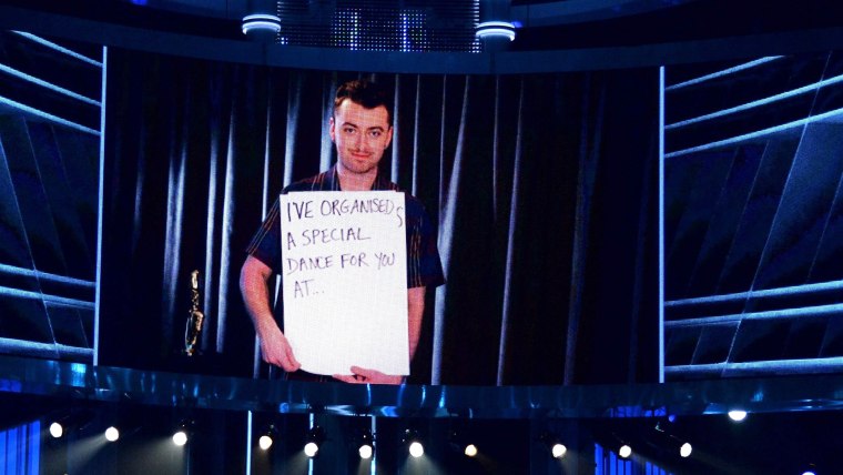 Sam Smith accepts the Top Radio Songs Artist award via video onstage during the 2015 Billboard Music Awards